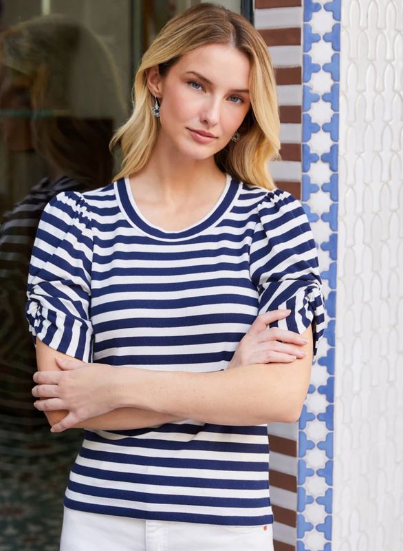 Karen Kane 2L30601 Stripe Twist Sleeve Top