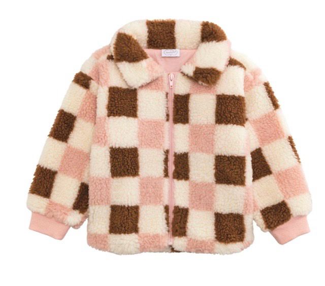MudPie 11080191 Pink Check Sherpa Jacket