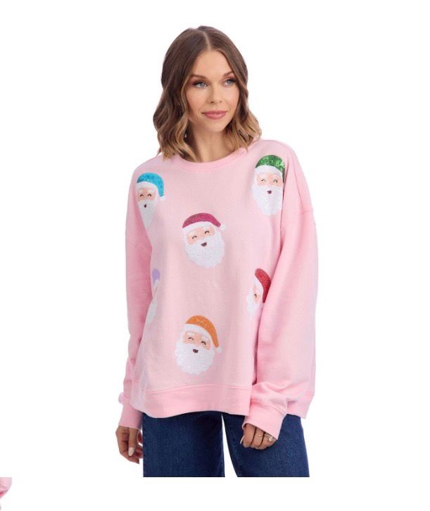 MudPie 85100231 Holiday Sparkle Sweatshirt-Blush