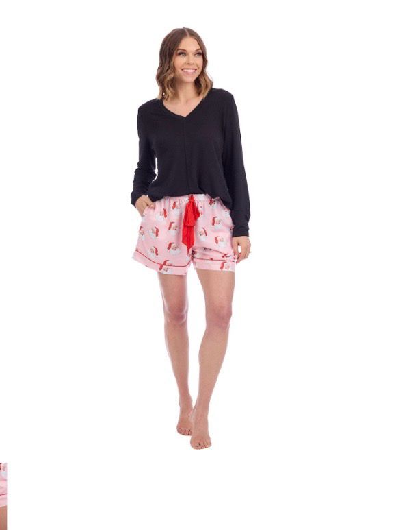 MudPie 81590010 Santa Holiday Pajama Shorts
