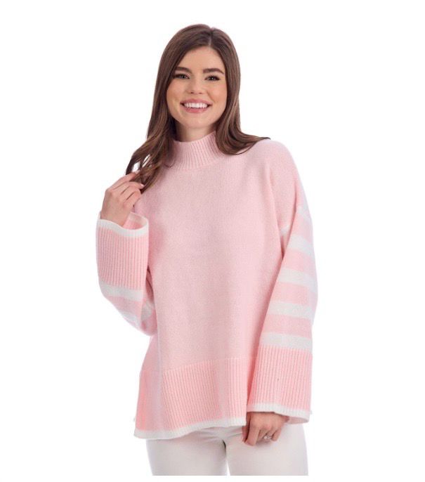 MudPie 80140124 Pink Costner Striped Striped Sweater O/S