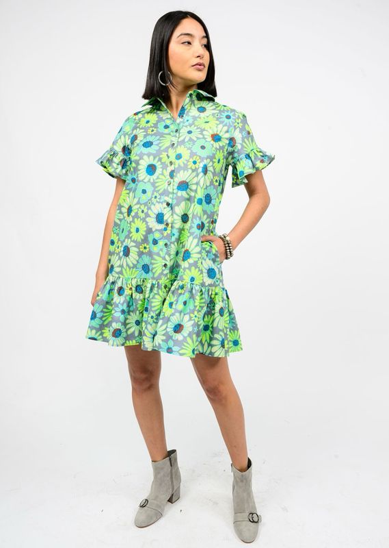 Uncle Frank 72642 Neon Blooms Shirt Dress