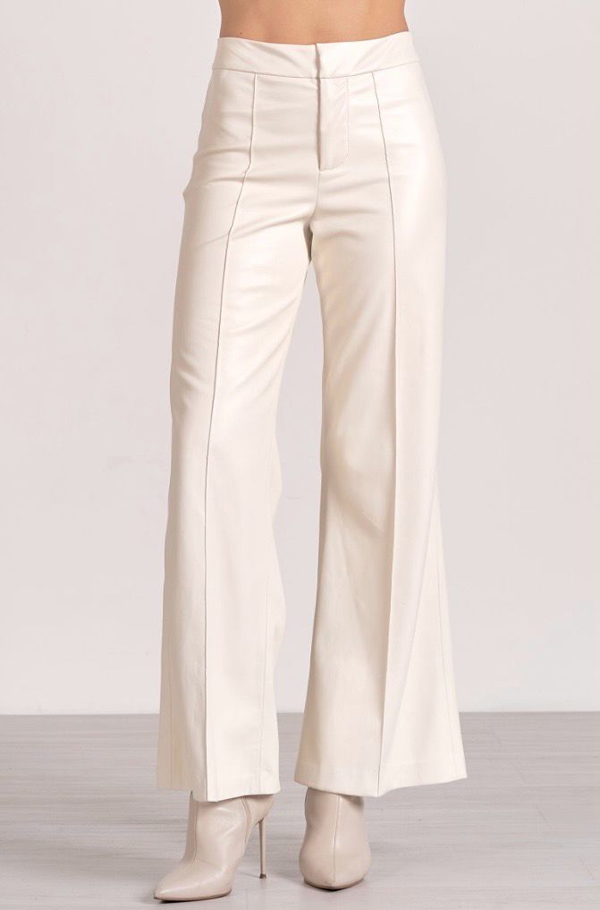 Elan FL2334 High Waist Vegan Leather Pants-White