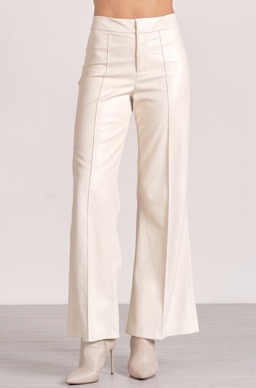 Elan FL2334 High Waist Vegan Leather Pants-White