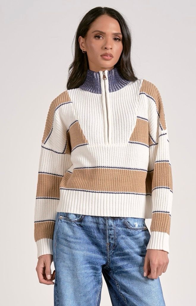 Elan SWS11476 1/4 Zip Sweater-Camel