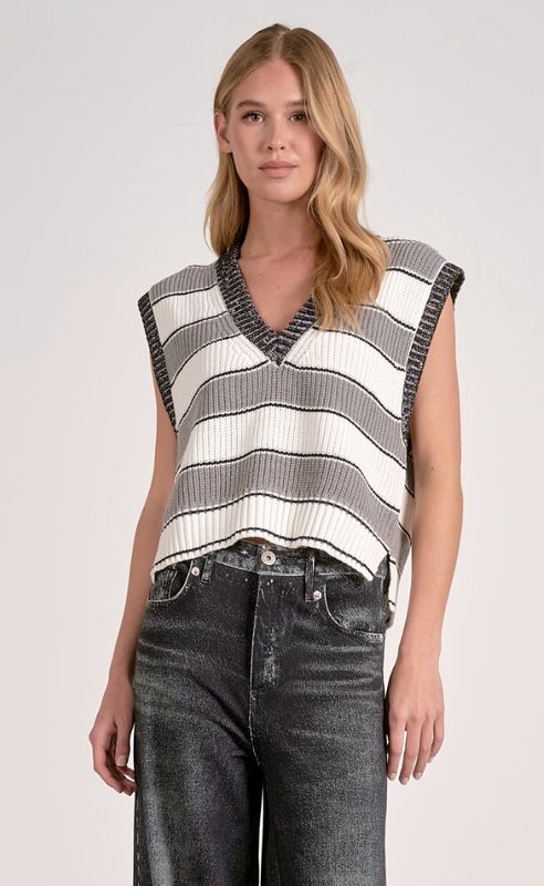 Elan SWS11475 Deep V Sweater Vest-Grey Stripe