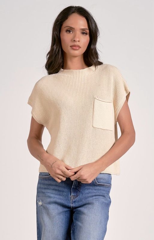 Elan SW11480 CapSlv Crew NK Sweater-Oatmeal