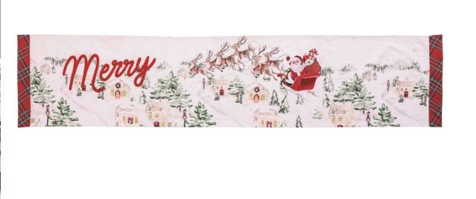 MudPie 43900162 Vintage Santa Scene Table Runner