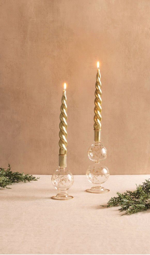 MudPie 40960139 Etched Snowflake Taper Holders