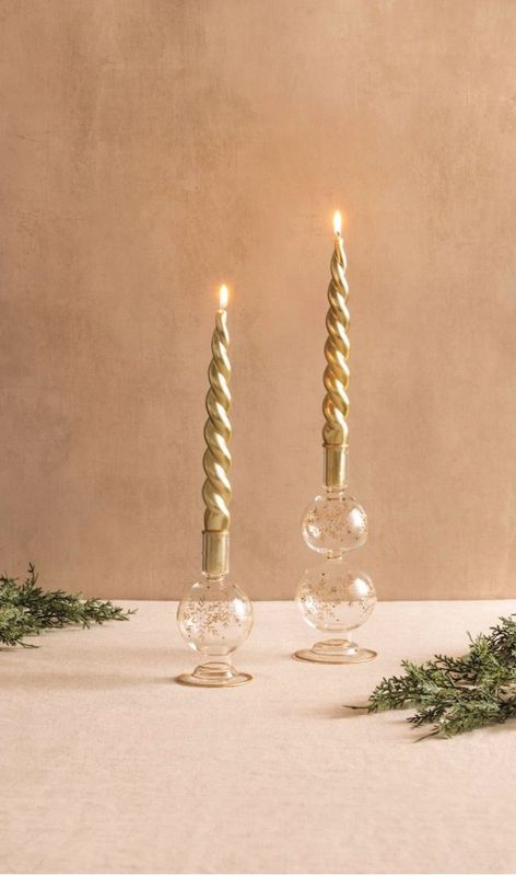 MudPie 40960139 Etched Snowflake Taper Holders