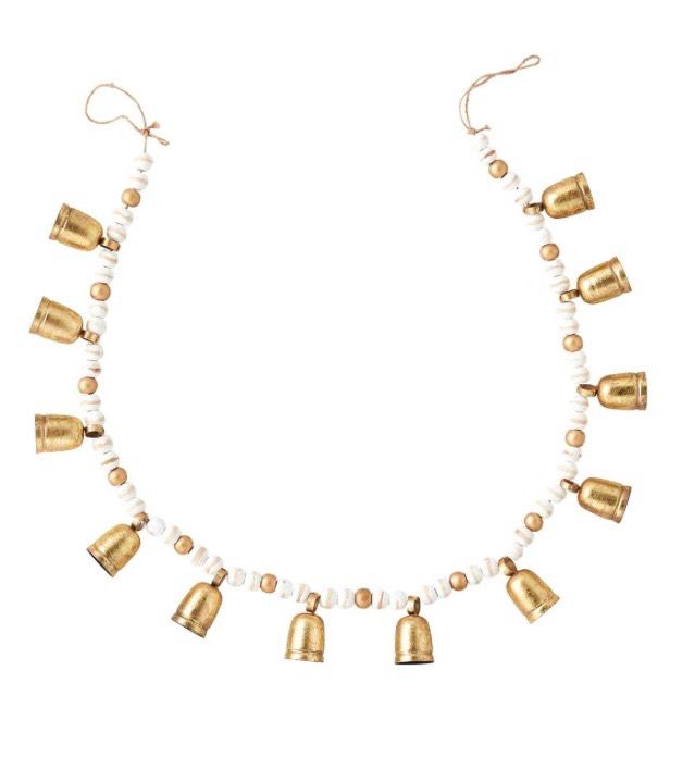 MudPie 40540046 Gold Wood Bead&amp;Bell Garland