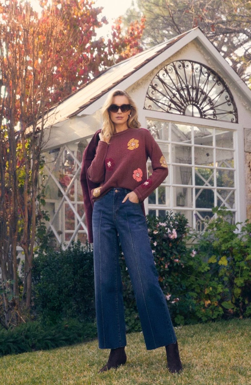 FDJ 1899314 Floral Intarsia Sweater 