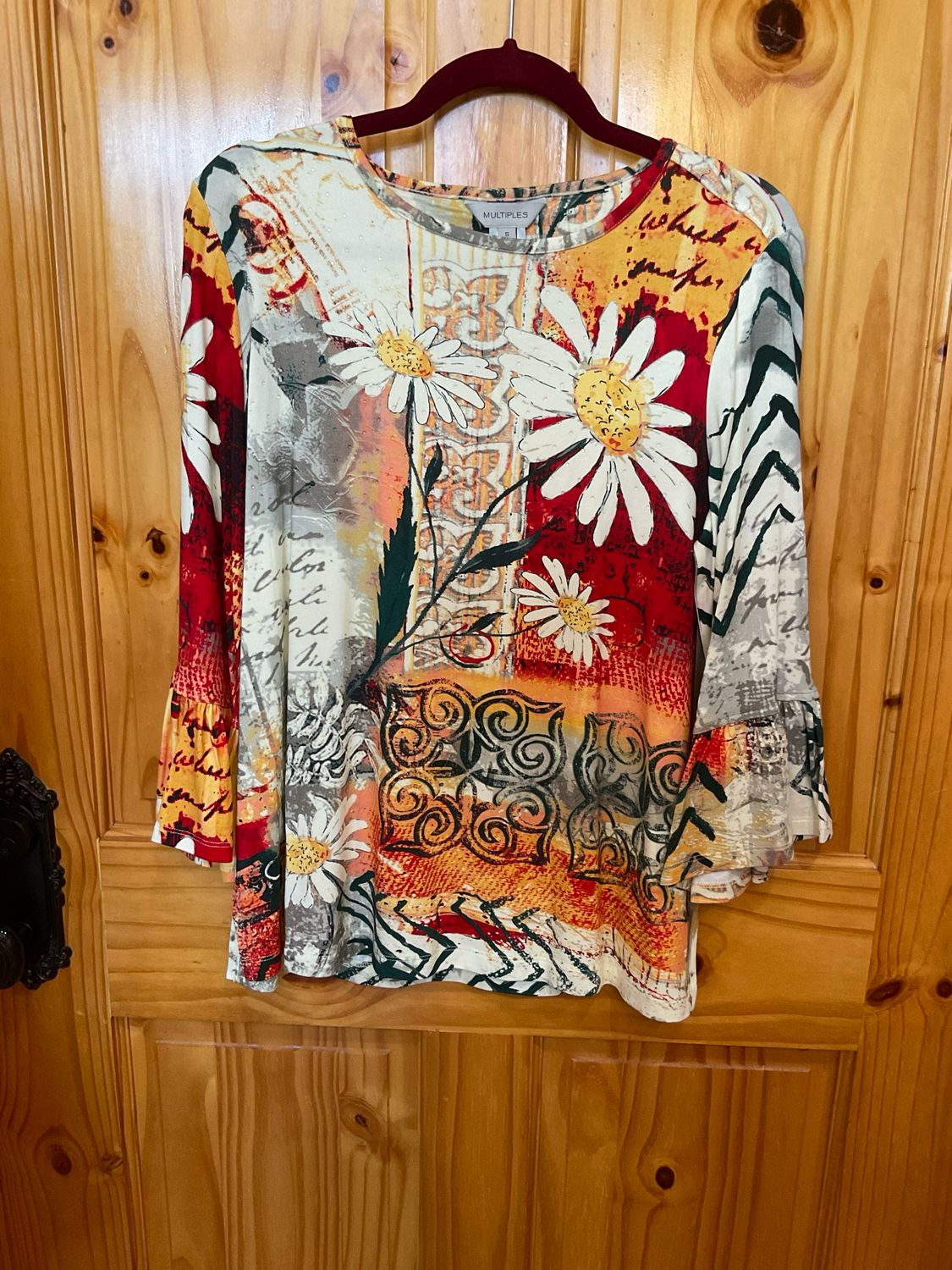 Multiples M35601TM 3/4 Flounce slv embellished top