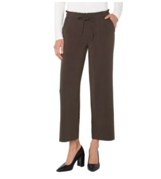 Liverpool LM4463TS39 PullOn WideLeg Crop-BKOlive