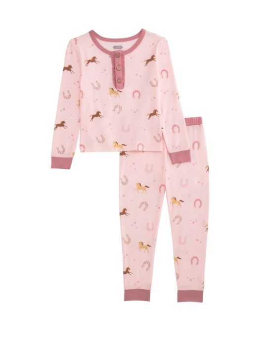 MudPie 10860158 Pink Horseshoe Pajama Set