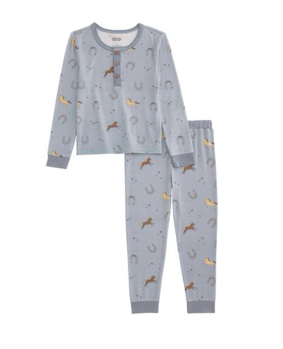MudPie 10860157 Blue Horseshoe Pajama Set