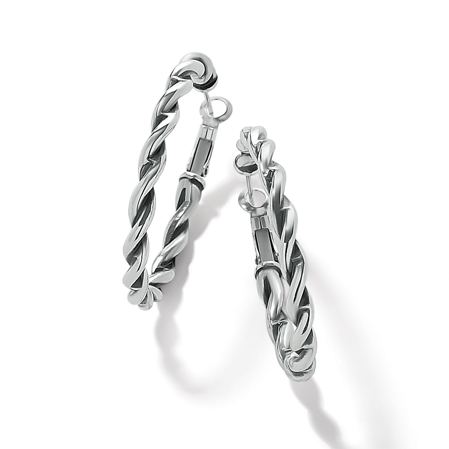 Brighton JA9893 Interlok Twist Oval Leverback Hoop Earrings-Silver