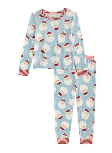 MudPie 10860154 Blue Santa Glow PJ Set