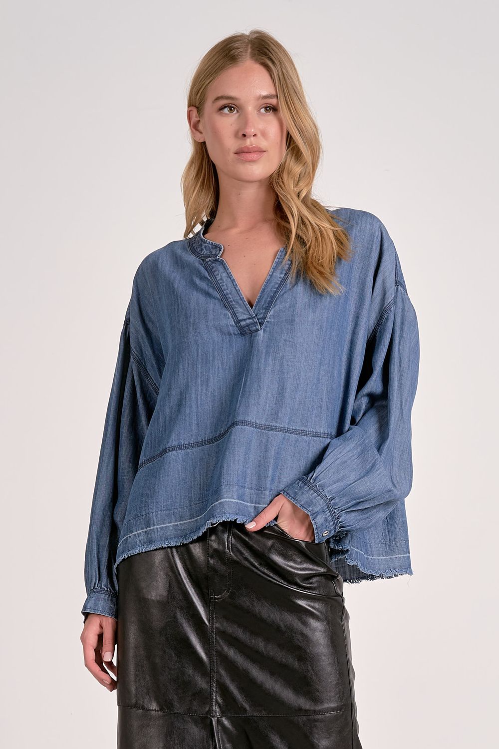 Elan DT11547 LS VNeck Henley Dark Denim