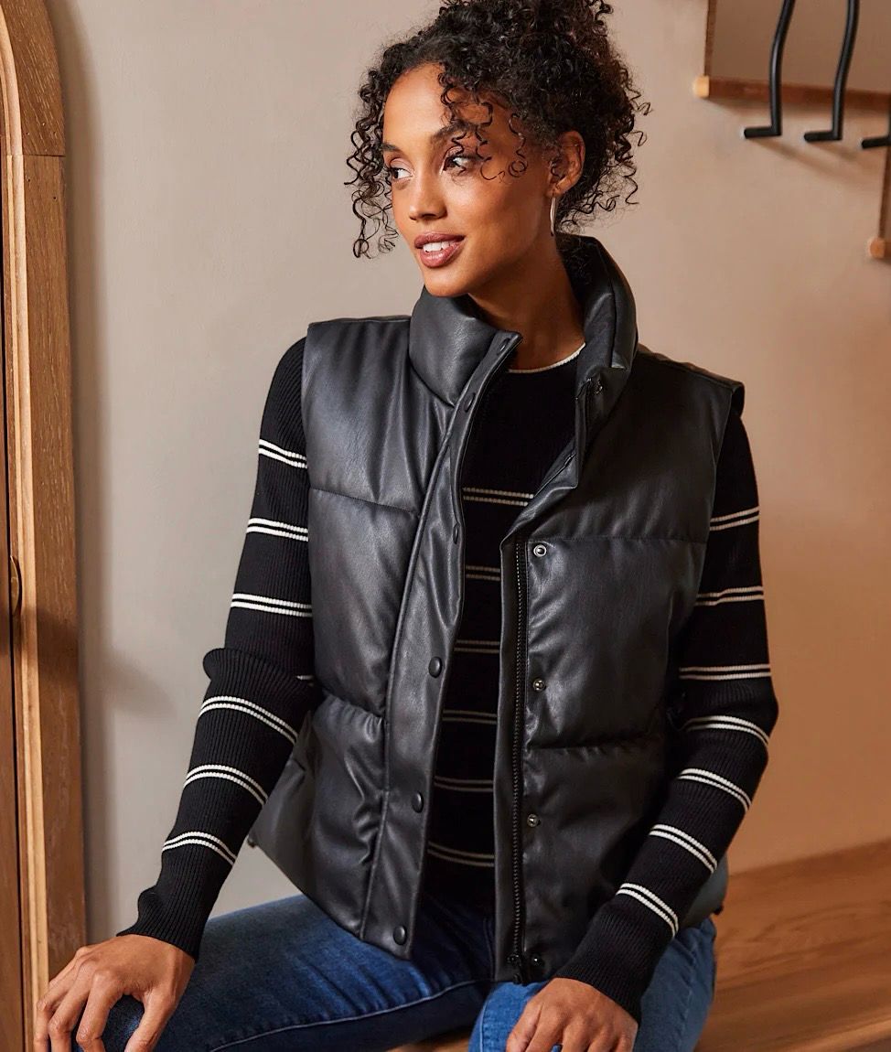 Karen Kane 3L34200  Quilted Puffer Vest-FauxLeaBK