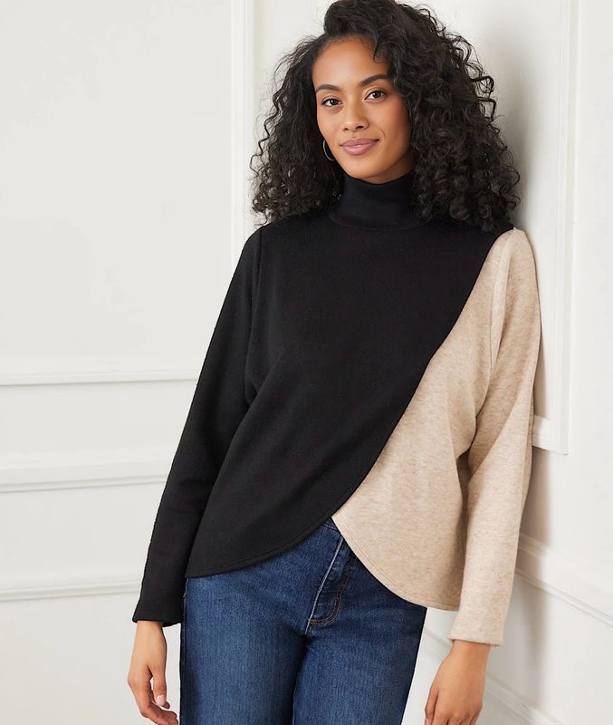 Karen Kane 3L57510 Crossover Colorblock Top-BK/OAT