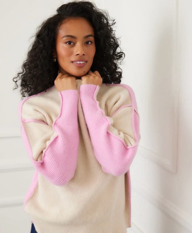 Karen Kane 3L89130 Colorblock Mock Neck Sweater-SP