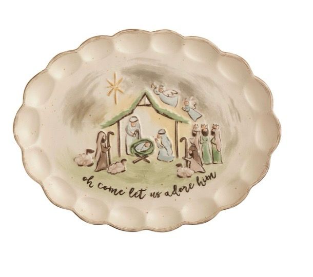 MudPie 40700872 Scalloped Nativity Oval Platter