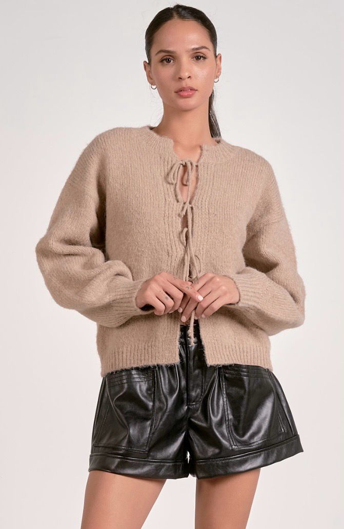 Elan SW11527 Tie Front Cardigan-Macchiato