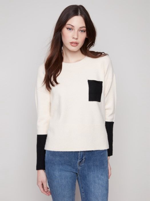 Charlie B C2928/018C Colorblock Sweater w/pocket