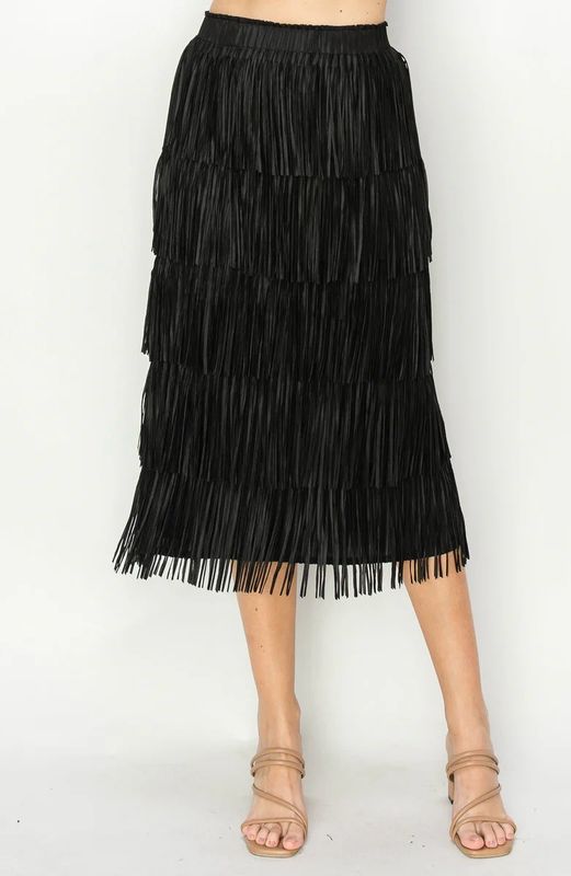 Joh. 54316W Jayleen Fringe Skirt-Black