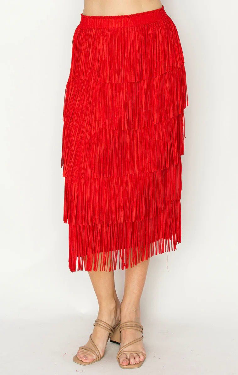 Joh. 54316W Jayleen Fringe Skirt-Red