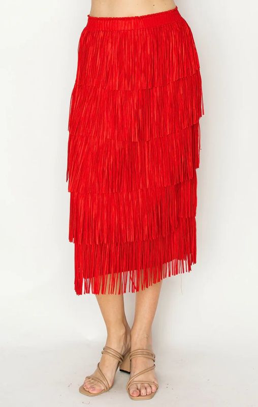 Joh. 54316W Jayleen Fringe Skirt-Red
