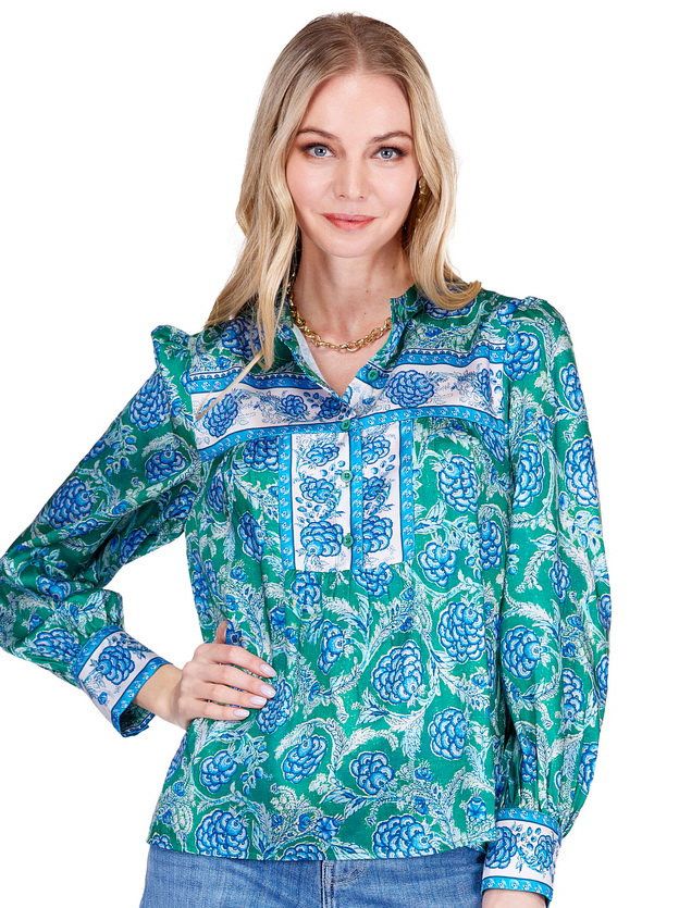Joy Joy 74H4932 Half Placket Top-Bluebell Bloom