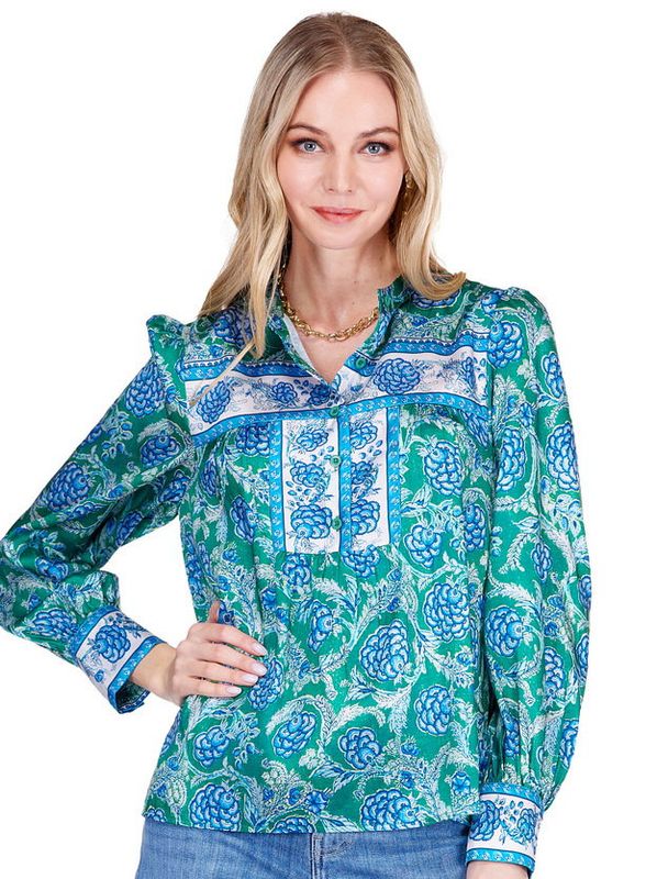 Joy Joy 74H4932 Half Placket Top-Bluebell Bloom