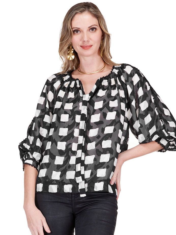 Jade 74H9925-B Trimmed Peasant Top-Checker Board