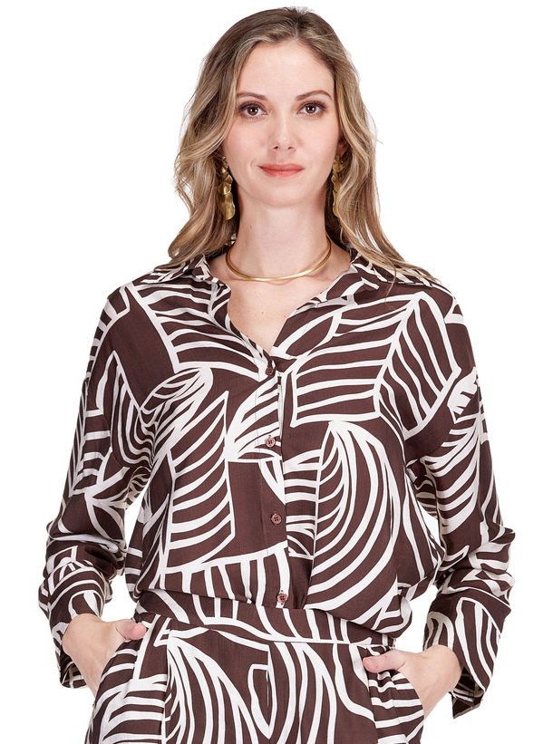 Jade 74H9962 Split V-Neck Collar Blouse-Brown Fern