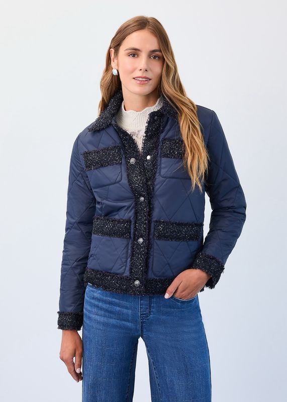 FDJ 1458209 Quilted Sparkle Tweed Jacket-Indigo