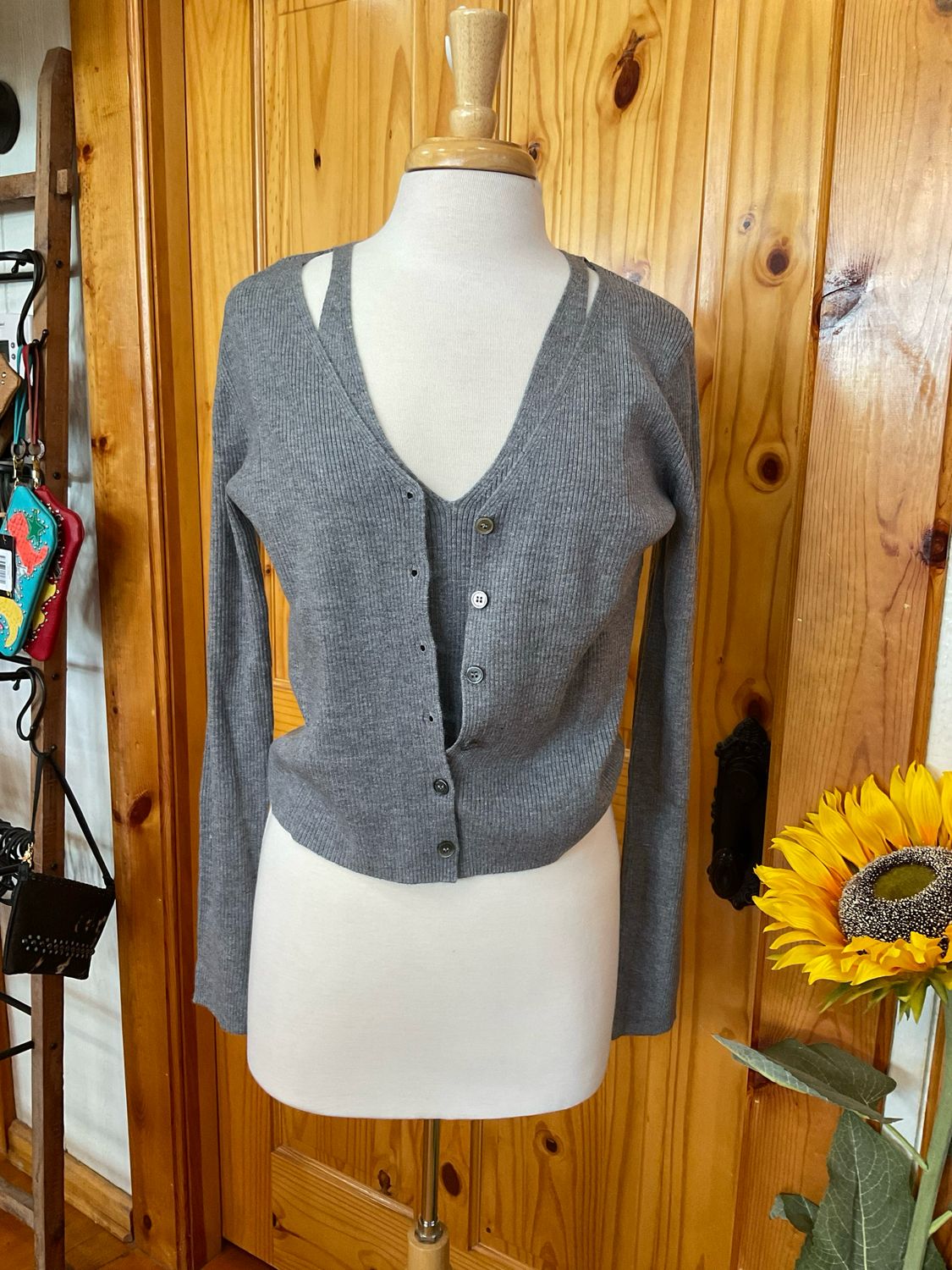 KLd. Signature KD1668 Built In Cami Cardigan-Grey