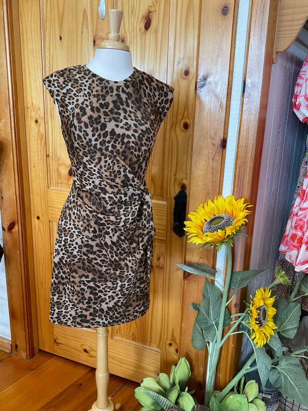 KLd. Signature KD52756 Cap Slv Side Tie Dress-Leop