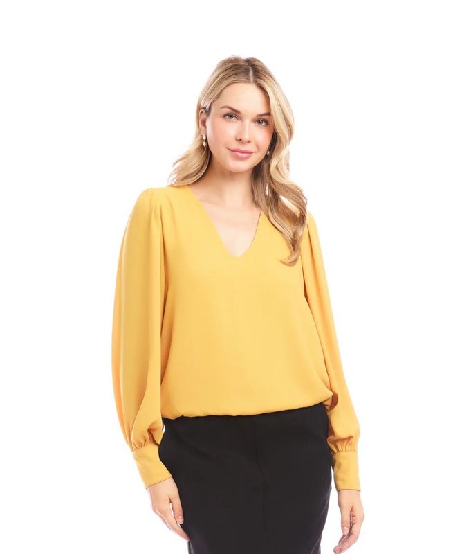 Karen Kane 3L25018 Puff Slv VNeck Top-Gold