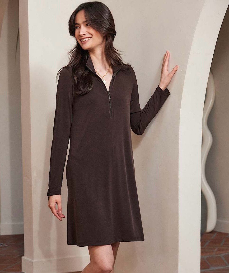 Karen Kane 3L51502 Zip Up Travel Dress-Brown