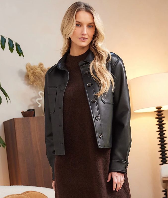 Karen Kane 3L69901 Faux Leather Crop Jacket-Black