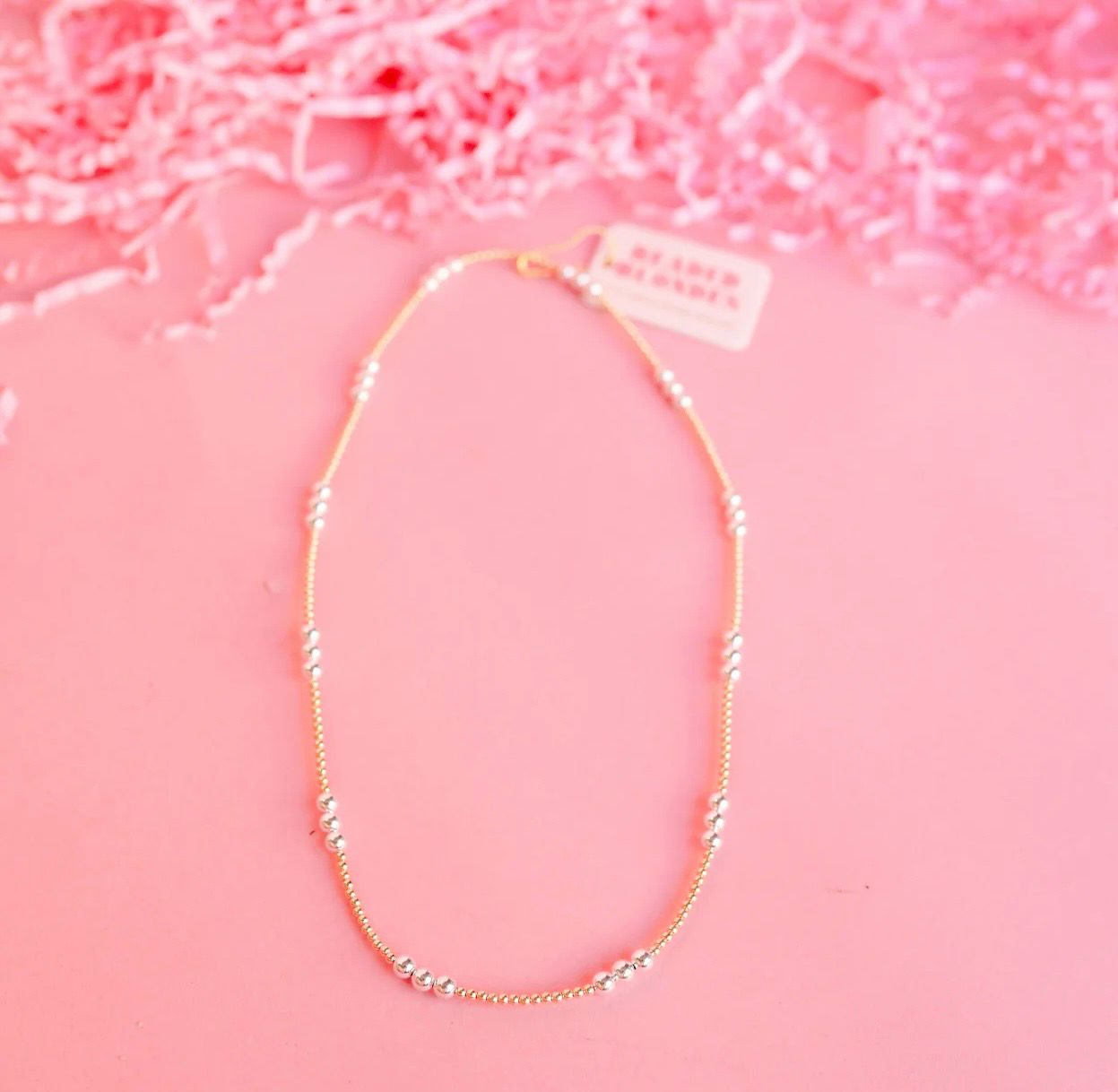 Beaded Blondes ILY Mixed Metal Beaded Necklace 16&quot; Stretch-No Clasp