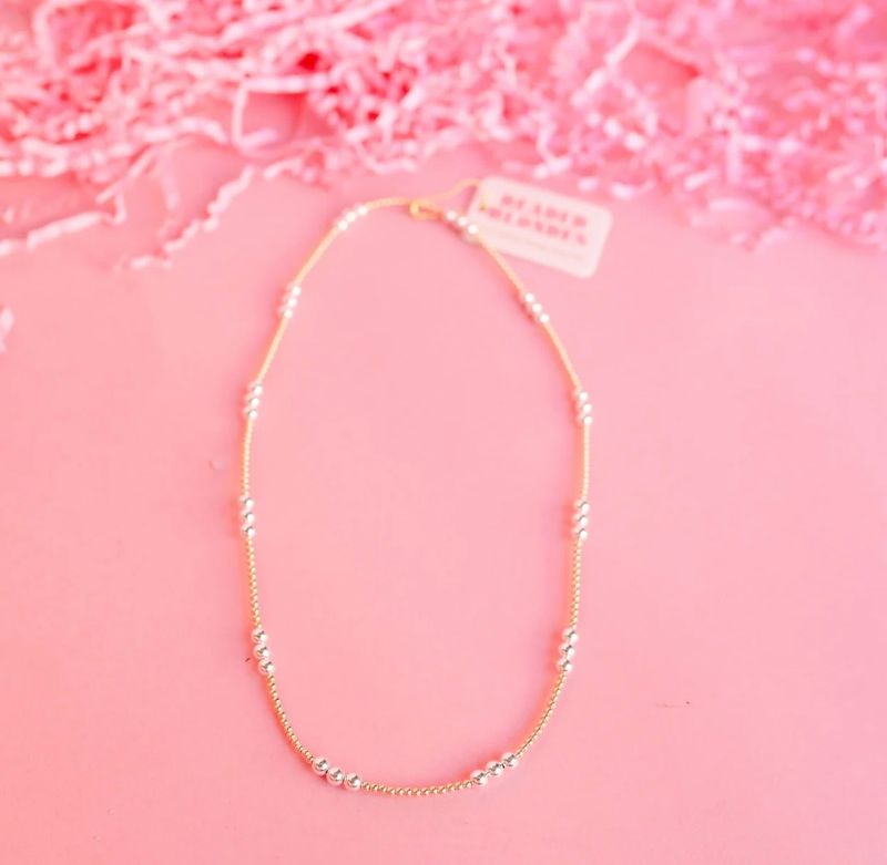 Beaded Blondes ILY Mixed Metal Beaded Necklace 16&quot; Stretch-No Clasp