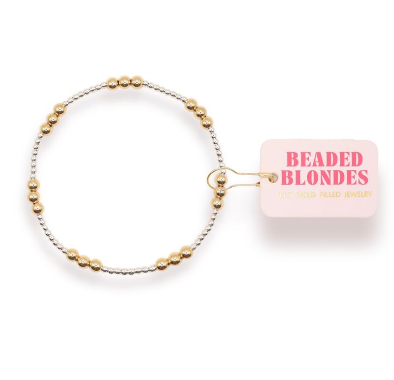 Beaded Blondes ILY Bracelet Silver w/Gold 6.75&quot;