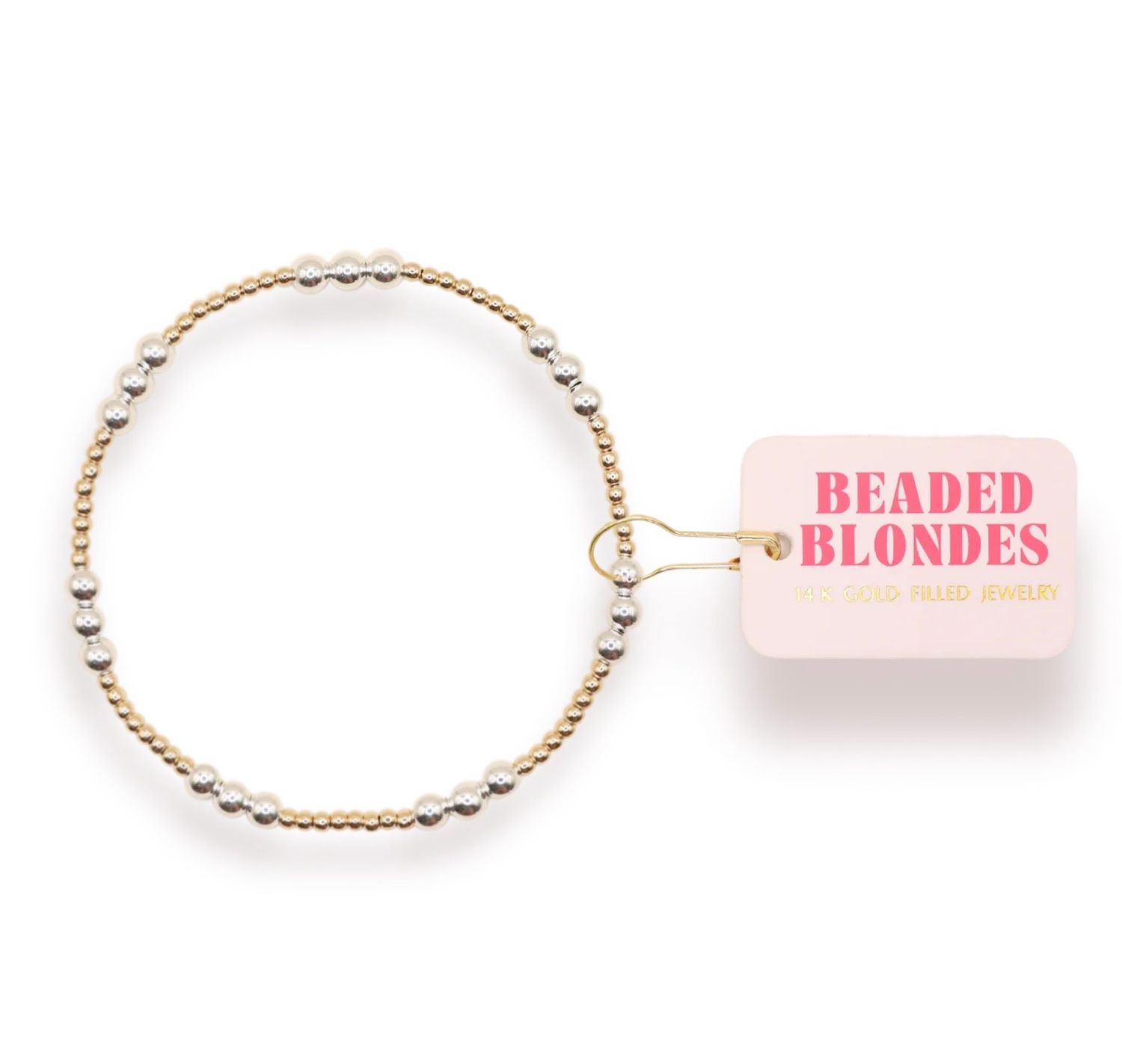 Beaded Blondes ILY Bracelet Gold w/Silver-6.75&quot;