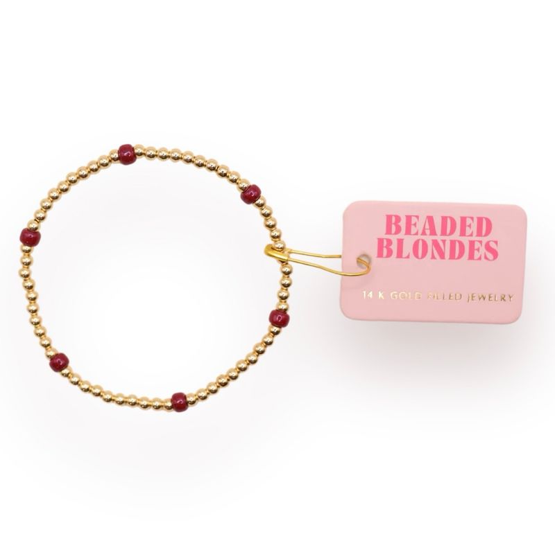 Beaded Blondes Maroon Poppi Bracelet-6.75&quot;