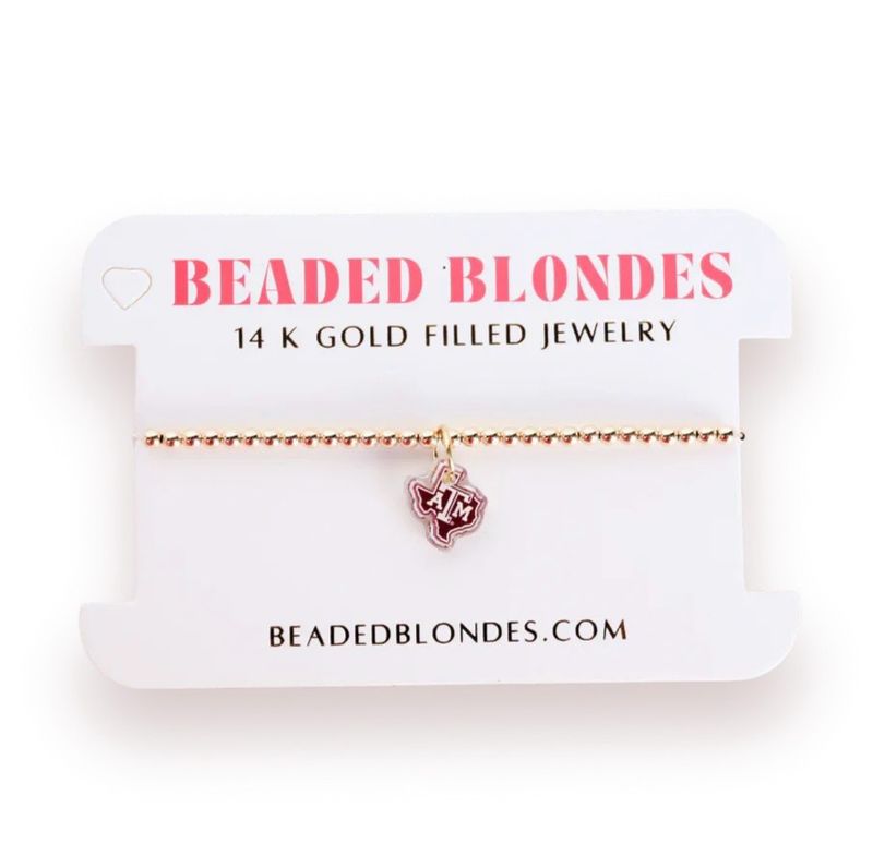 Beaded Blondes A&amp;M Charm Bracelet Gold 6.75&quot;