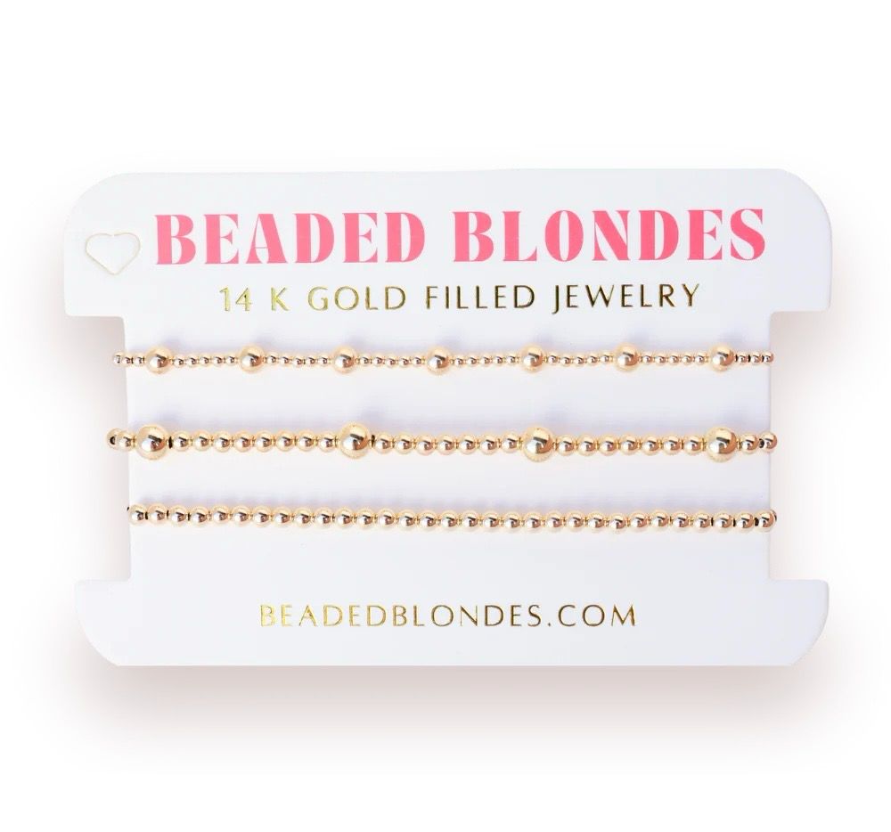 Beaded Blondes June+Olive+3mm Gold Stack-6.75&quot;