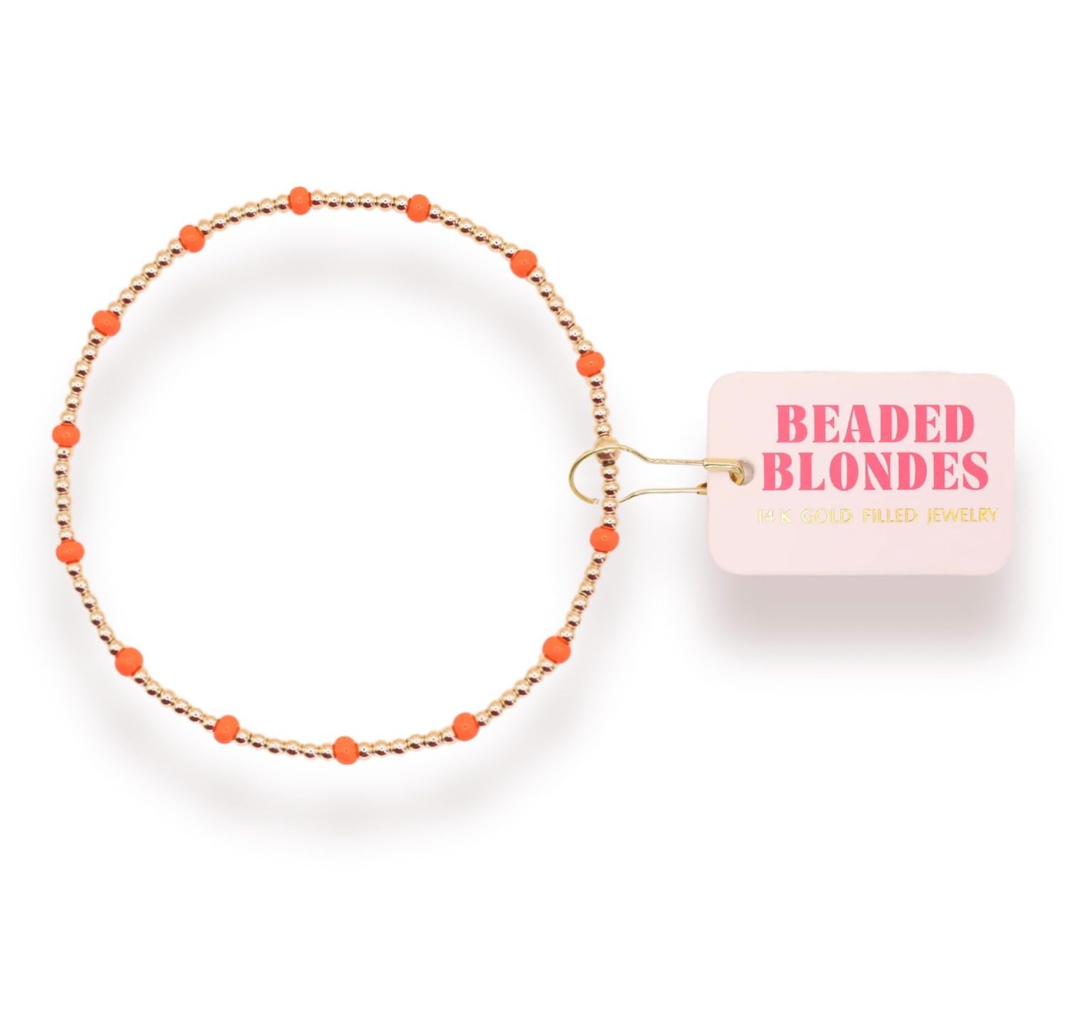 Beaded Blondes Orange Dainty Poppi Bracelet Gold 6.75&quot;